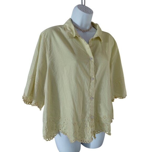Beachlunchlounge Collection Womens Yellow Button Down Blouse L - Picture 6 of 10